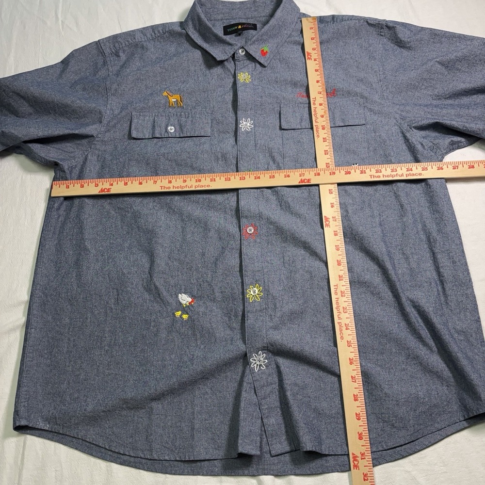 Teddy Fresh Shirt Adult Men's 3XL Button Long Sleeve Embroidery Animals Floral - Picture 4 of 9